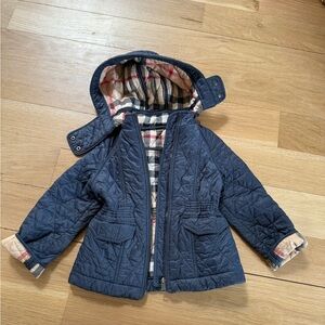 Burberry Blue Puffer Jacket with Signature Check Hood